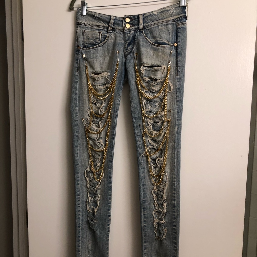 MET Gold Chain Ripped Jeans - Picture 2 of 7